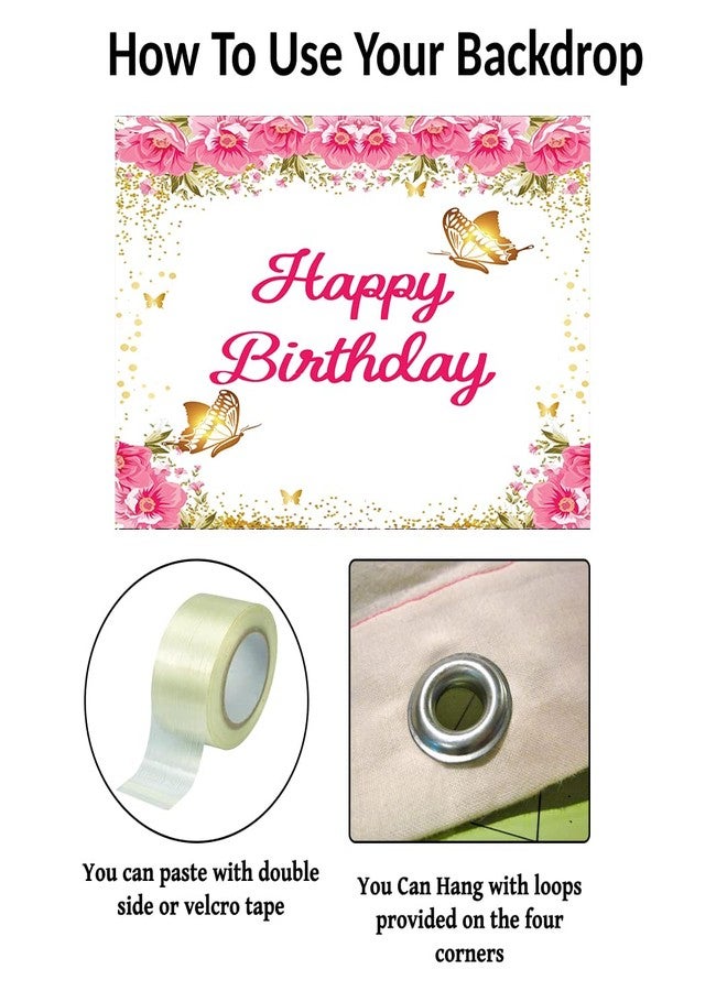 ثيم ماي بارتي زينة حفلات بطابع الفراشات للبنات، لوازم حفلات، لافتة خلفية عيد ميلاد سعيد على شكل فراشة (4 أقدام × 4 أقدام) - Image 3